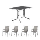 4x Sirio Stapelsessel Eisengrau/Hellgrau + Boulevard-Klapptisch Schiefer anthrazit/Eisengrau 120 x 80 cm