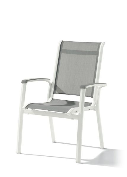 Calvi Stapelsessel für den Garten, Hellgrau, aus Aluminium und Textilux® Kunstfasergewebe