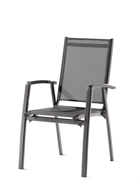 Salerno Stapelsessel für den Garten, Eisengrau, aus Aluminium und Textilux® Kunstfasergewebe