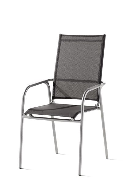 Sirio Stapelsessel für den Garten, Silbergrau / Hellgrau, aus Aluminium und Textilux® Kunstfaserbespannung