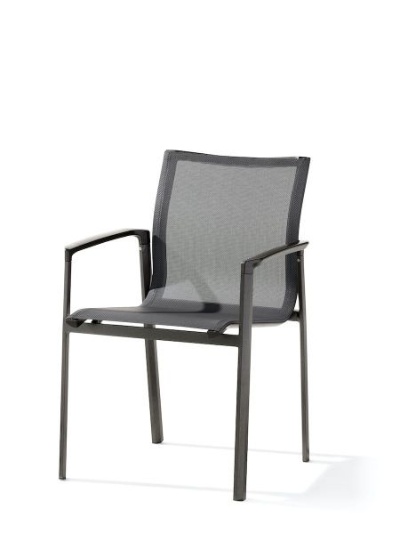 Bozen Stapelsessel für den Garten, Eisengrau, aus Aluminium-Druckguss und Textilux® Kunstfasergewebe