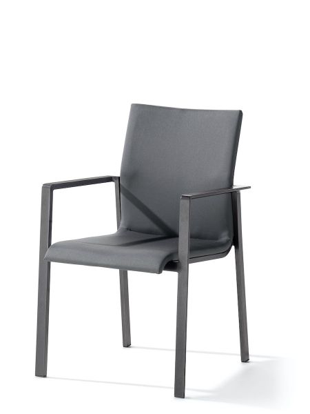 Lagos Stapelsessel für den Garten, Eisengrau, aus Aluminium und Textilux® Kunstfasergewebe