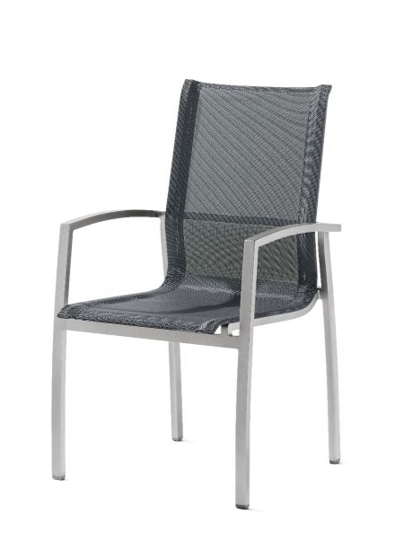 Tonga Stapelsessel für den Garten, Hellgrau, aus Aluminium und Textilux® Kunstfasergewebe