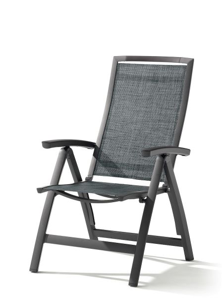 Trento Klappsessel für den Garten, Eisengrau, aus Aluminium und Textilux® Kunstfasergewebe