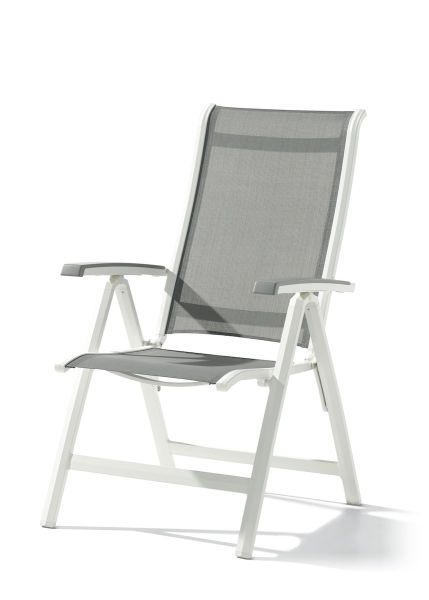 Calvi Klappsessel für den Garten, Hellgrau, aus Aluminium und Textilux® Kunstfasergewebe