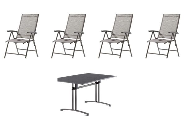 4 x Sirio Stapelsessel - Hellgrau + Klapptisch 165 x 95 cm - Eisengrau Vivodur®