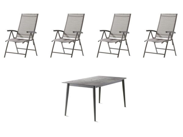 4 x Sirio Stapelsessel - Hellgrau + 160 x 90 cm Polytec® Tisch - Beton Hell Polytec® Tischplatte mit Rundrohgestell