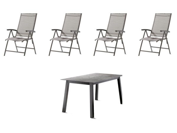 4 x Sirio Stapelsessel - Hellgrau + 160 x 90 cm Polytec® Tisch - Beton Hell Polytec® Tischplatte mit Rundrohgestell