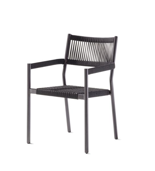 Rimini Stapelsessel für den Garten, Grau, Anthrazit, aus Aluminium und Rope Bespannung