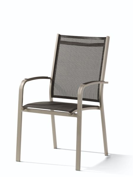 Meran Stapelsessel für den Garten, Champagner, aus Aluminium und Textilux® Kunstfasergewebe