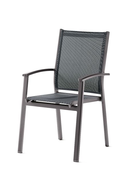 Lima Stapelsessel für den Garten, Graphit, aus Aluminium und Textilux® Kunstfasergewebe