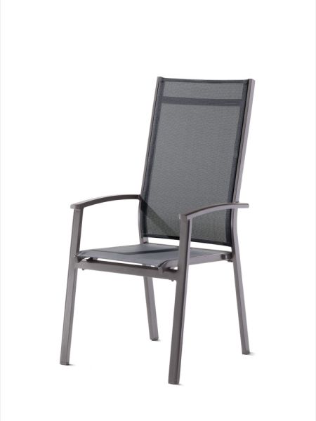 Lima Hochlehner Stapelsessel für den Garten, Graphit / Eisengrau, aus Aluminium und Textilux® Kunstfasergewebe mit stufenlos verstellbarer Rückenlehne