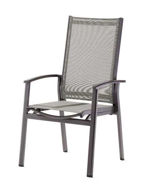 Lima Hochlehner Stapelsessel für den Garten, Eisengrau, aus Aluminium und Textilux® Kunstfasergewebe