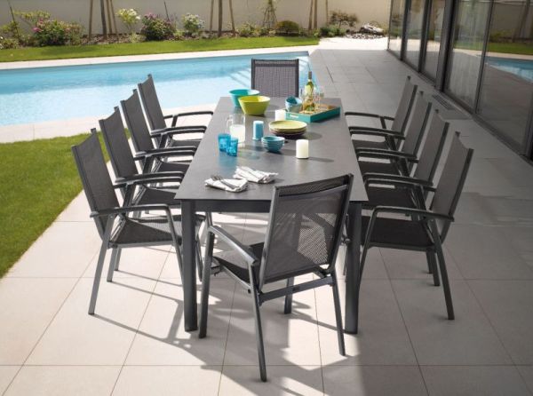 Salerno Gartenmöbel Set für 10 Personen - Stapelsessel mit Ausziehtisch