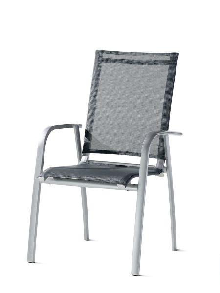 Padua Stapelsessel für den Garten, Eisengrau, aus Aluminium und Textilux® Kunstfasergewebe