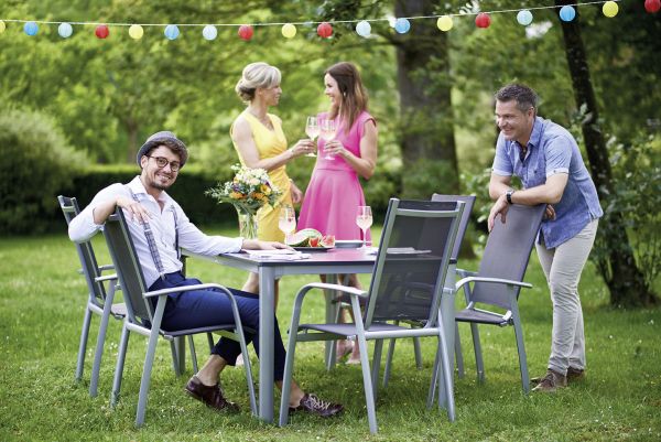 Padua-Set: Stapelsessel + Lofttisch vivodur 165 x 95 cm