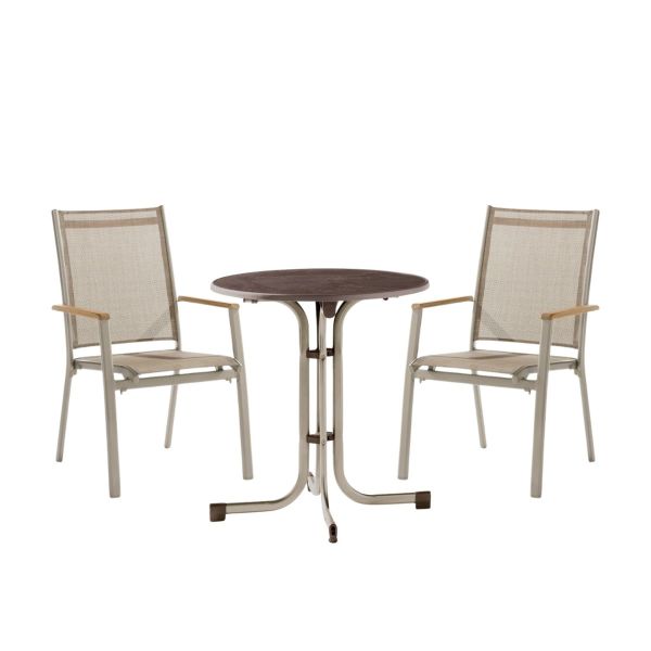 Gartenmöbel Set Cadiz mit rundem Mecalit Tisch und 2 Stühlen