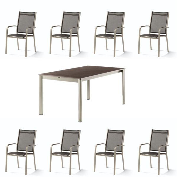 Gartenmöbel Set Meran für 8 Personen mit einem Loft Tisch und 8 Stapelsesseln