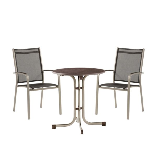 Gartenmöbel Set Meran mit rundem Mecalit Tisch und 2 Stühlen