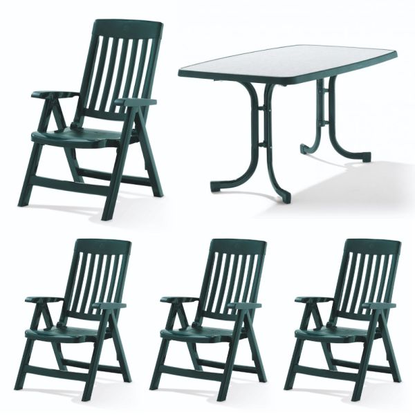 Klappsessel-Set Palma mit Boulevard-Klapptisch 150 x 90 cm smaragdgrün